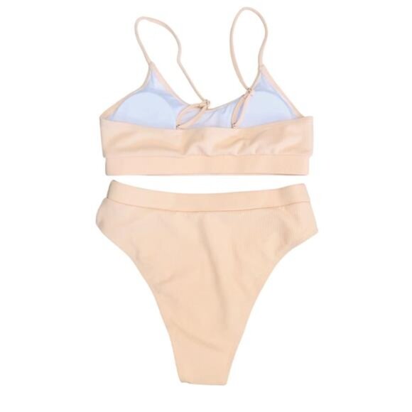 Lilosy High-Waisted Ribbed Bikini Set Cream White M - Picture 2 of 5